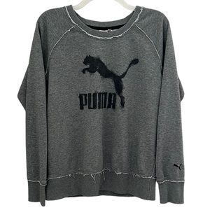 Puma Heather Gray Distressed Seams Long Sleeve Sweatshirt Pullover